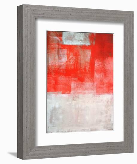 Beige And Coral Abstract Art Painting-T30Gallery-Framed Art Print