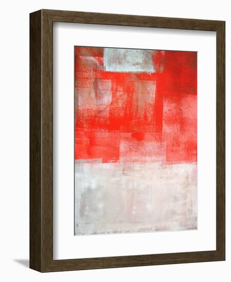 Beige And Coral Abstract Art Painting-T30Gallery-Framed Art Print