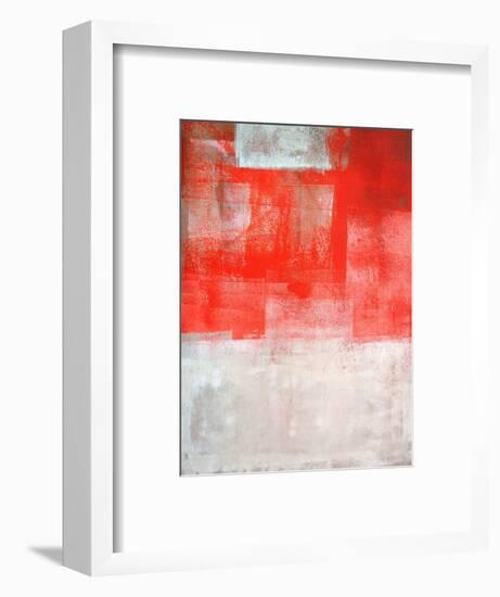 Beige And Coral Abstract Art Painting-T30Gallery-Framed Art Print