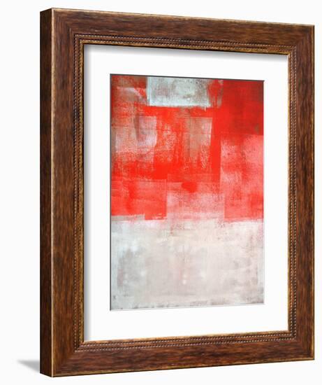 Beige And Coral Abstract Art Painting-T30Gallery-Framed Art Print