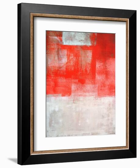 Beige And Coral Abstract Art Painting-T30Gallery-Framed Art Print