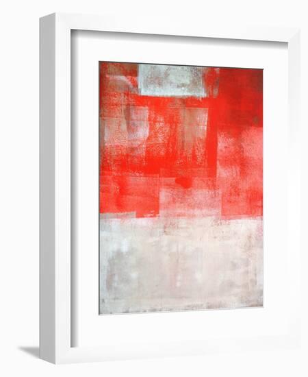 Beige And Coral Abstract Art Painting-T30Gallery-Framed Art Print