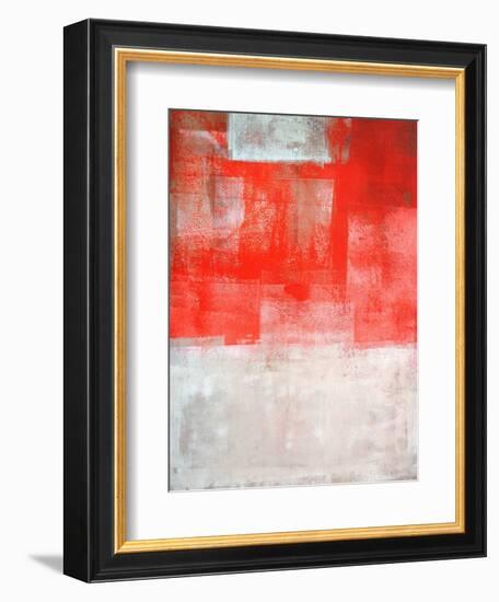 Beige And Coral Abstract Art Painting-T30Gallery-Framed Art Print