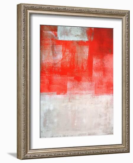 Beige And Coral Abstract Art Painting-T30Gallery-Framed Art Print