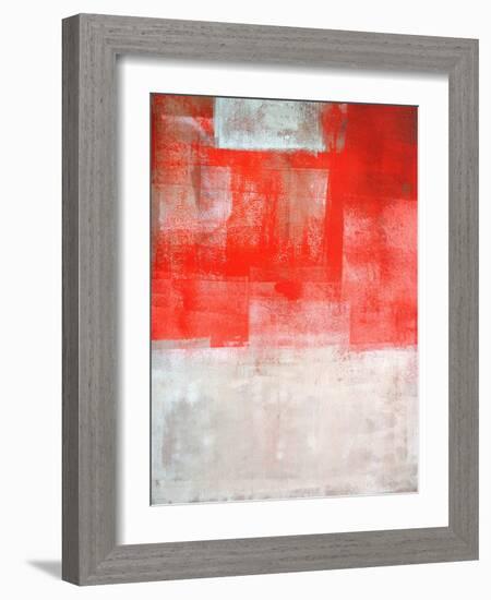 Beige And Coral Abstract Art Painting-T30Gallery-Framed Art Print