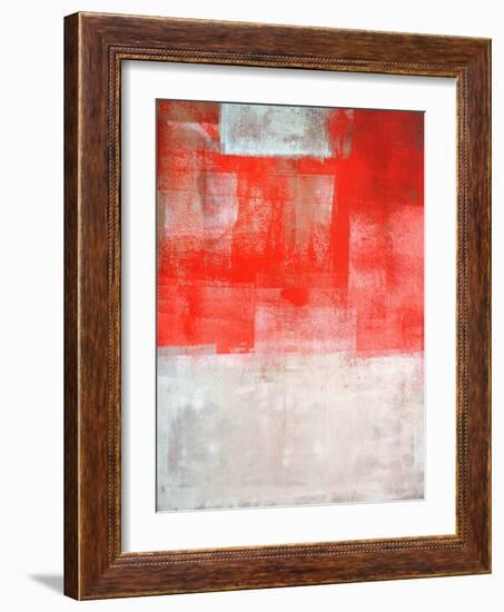 Beige And Coral Abstract Art Painting-T30Gallery-Framed Art Print