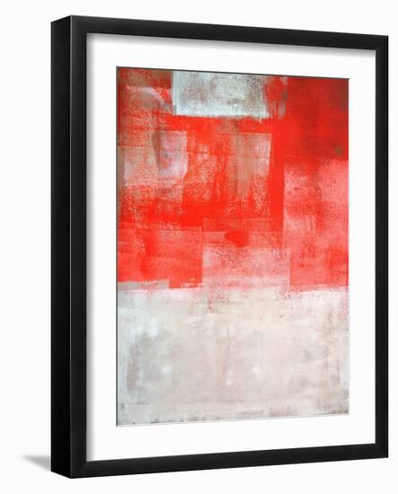 Beige And Coral Abstract Art Painting-T30Gallery-Framed Art Print