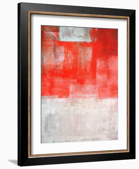 Beige And Coral Abstract Art Painting-T30Gallery-Framed Art Print