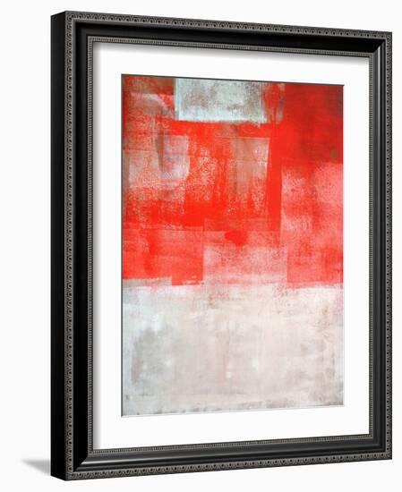 Beige And Coral Abstract Art Painting-T30Gallery-Framed Art Print