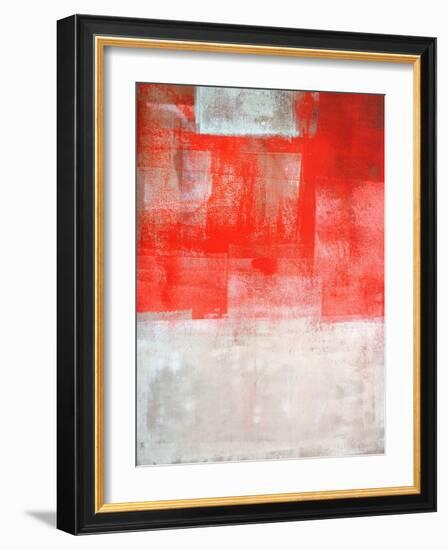 Beige And Coral Abstract Art Painting-T30Gallery-Framed Art Print