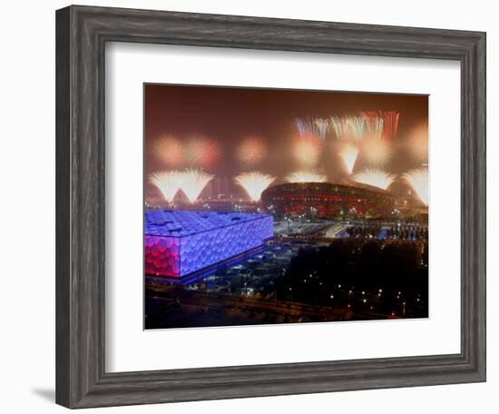 Beijing Olympics Opening Ceremony, Bird's Nest and Water Cube, Beijing, China-null-Framed Photographic Print