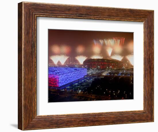 Beijing Olympics Opening Ceremony, Bird's Nest and Water Cube, Beijing, China-null-Framed Photographic Print