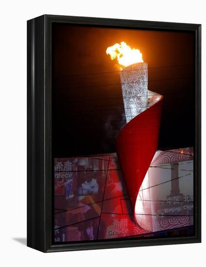 Beijing Olympics Opening Ceremony, Olympic Torch Burning, Beijing, China-null-Framed Premier Image Canvas