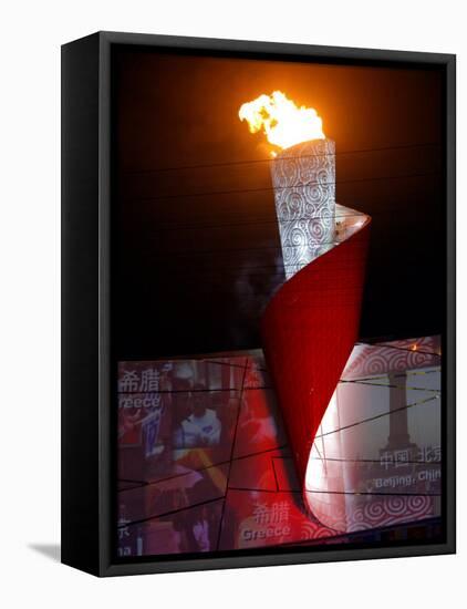 Beijing Olympics Opening Ceremony, Olympic Torch Burning, Beijing, China-null-Framed Premier Image Canvas