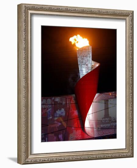 Beijing Olympics Opening Ceremony, Olympic Torch Burning, Beijing, China-null-Framed Photographic Print