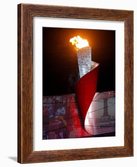 Beijing Olympics Opening Ceremony, Olympic Torch Burning, Beijing, China-null-Framed Photographic Print