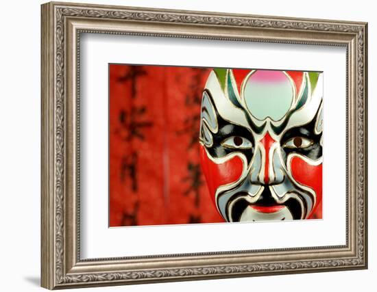 Beijing Opera Masks on a Festive Background.-Liang Zhang-Framed Photographic Print