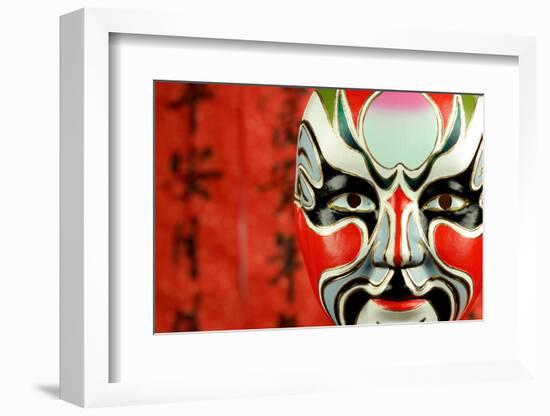 Beijing Opera Masks on a Festive Background.-Liang Zhang-Framed Photographic Print
