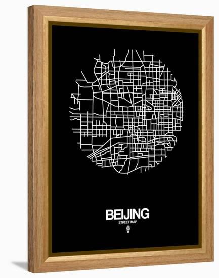 Beijing Street Map Black-NaxArt-Framed Stretched Canvas