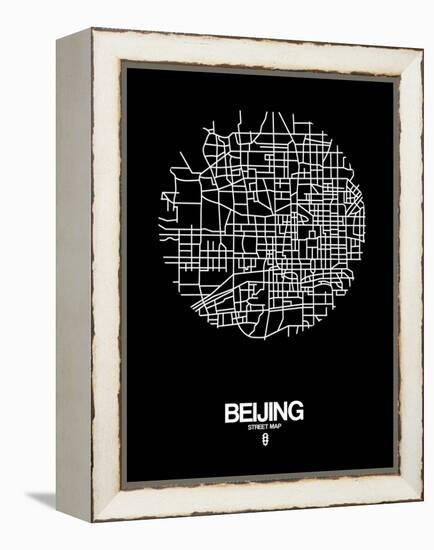 Beijing Street Map Black-NaxArt-Framed Stretched Canvas