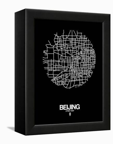 Beijing Street Map Black-NaxArt-Framed Stretched Canvas