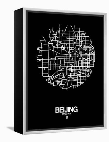Beijing Street Map Black-NaxArt-Framed Stretched Canvas