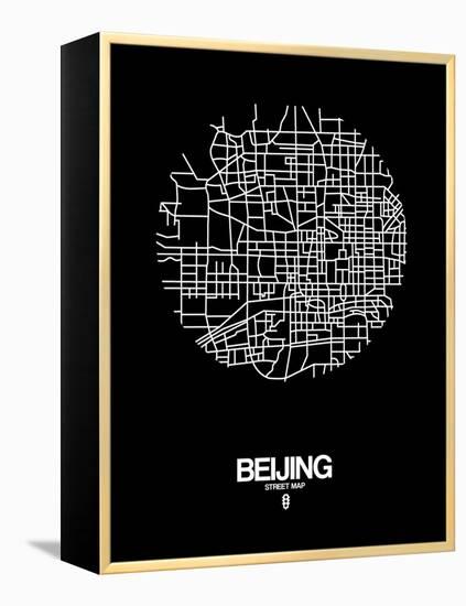 Beijing Street Map Black-NaxArt-Framed Stretched Canvas