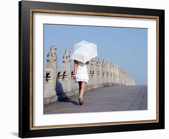 Beijing, Summer Palace - UNESCO World Heritage Site, A Young Girl on the 17 Arch Bridge, China-Christian Kober-Framed Photographic Print