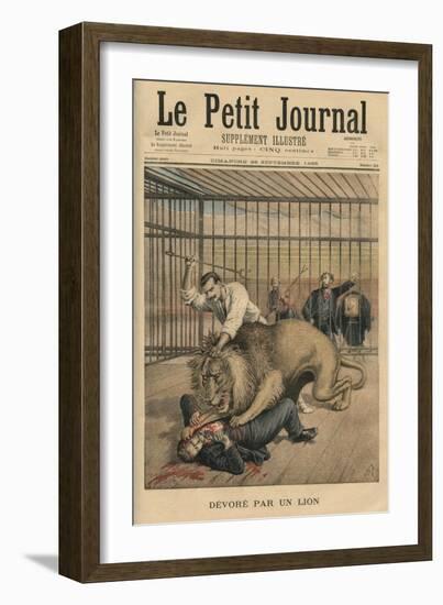 Being Devoured by a Lion, Front Cover Illustration from 'Le Petit Journal'-Henri Meyer-Framed Giclee Print