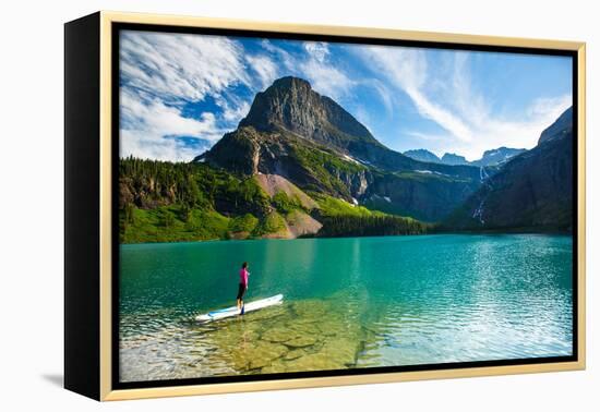 Bekah Herndon Paddle Boarding At Grinell Lake In The Many Glacier Area Of Glacier NP In Montana-Ben Herndon-Framed Premier Image Canvas