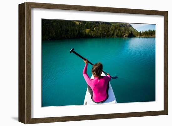 Bekah Herndon Paddle Boarding At Grinell Lake In The Many Glacier Area Of Glacier NP In Montana-Ben Herndon-Framed Photographic Print