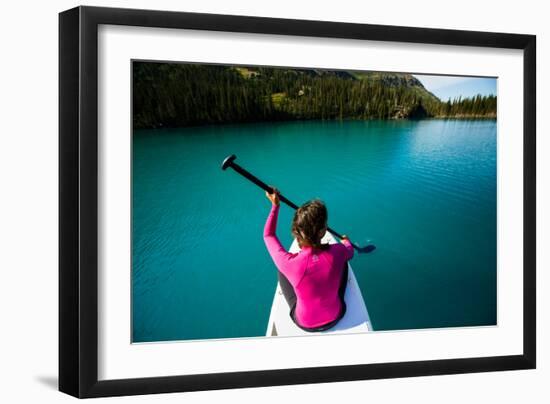 Bekah Herndon Paddle Boarding At Grinell Lake In The Many Glacier Area Of Glacier NP In Montana-Ben Herndon-Framed Photographic Print