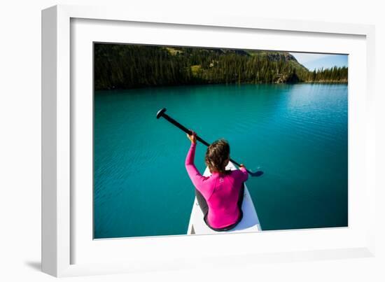 Bekah Herndon Paddle Boarding At Grinell Lake In The Many Glacier Area Of Glacier NP In Montana-Ben Herndon-Framed Photographic Print