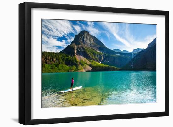 Bekah Herndon Paddle Boarding At Grinell Lake In The Many Glacier Area Of Glacier NP In Montana-Ben Herndon-Framed Photographic Print