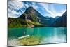 Bekah Herndon Paddle Boarding At Grinell Lake In The Many Glacier Area Of Glacier NP In Montana-Ben Herndon-Mounted Photographic Print