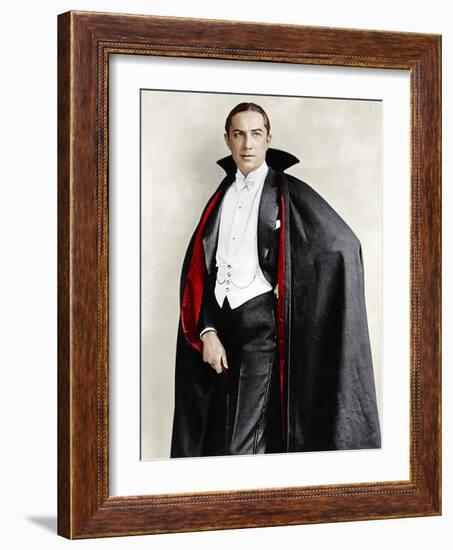 Bela Lugosi dressed in costume for his role in the Broadway play, 'Dracula,' 1927-1928-null-Framed Photo