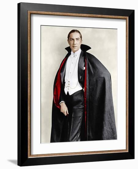 Bela Lugosi dressed in costume for his role in the Broadway play, 'Dracula,' 1927-1928-null-Framed Photo