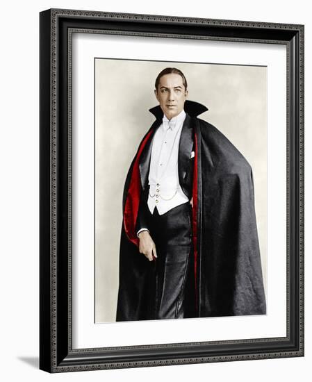 Bela Lugosi dressed in costume for his role in the Broadway play, 'Dracula,' 1927-1928-null-Framed Photo