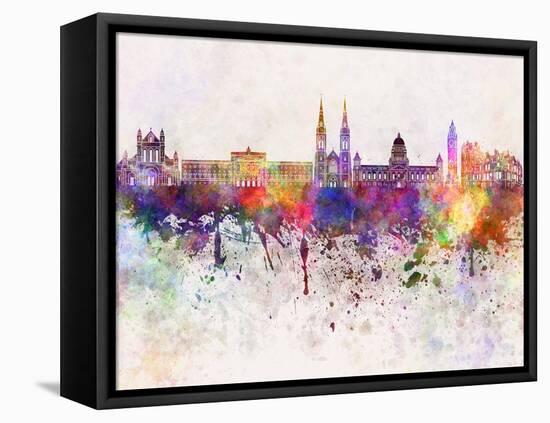 Belfast Skyline in Watercolor Background-paulrommer-Framed Stretched Canvas