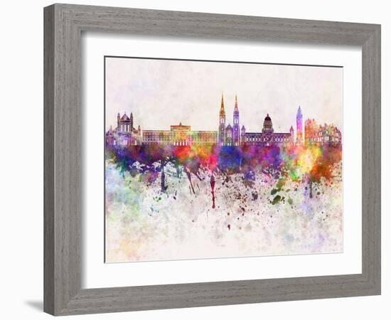 Belfast Skyline in Watercolor Background-paulrommer-Framed Art Print