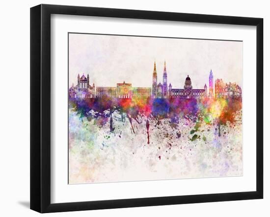 Belfast Skyline in Watercolor Background-paulrommer-Framed Art Print