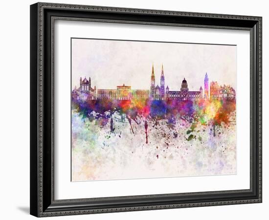 Belfast Skyline in Watercolor Background-paulrommer-Framed Art Print