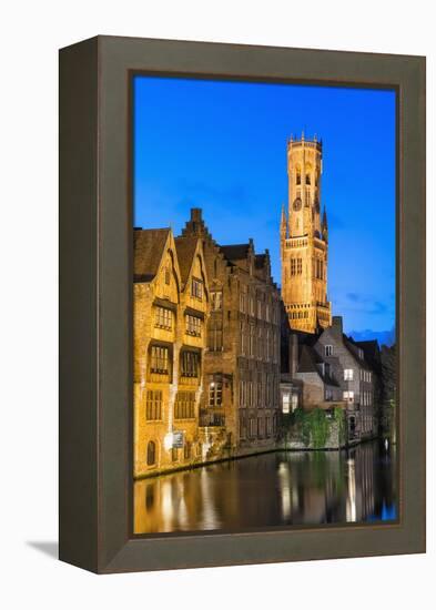 Belfry at Twilight, Historic Center of Bruges, UNESCO World Heritage Site, Belgium, Europe-G&M-Framed Premier Image Canvas