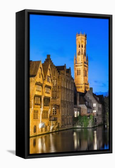 Belfry at Twilight, Historic Center of Bruges, UNESCO World Heritage Site, Belgium, Europe-G&M-Framed Premier Image Canvas