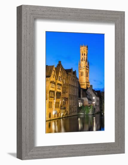 Belfry at Twilight, Historic Center of Bruges, UNESCO World Heritage Site, Belgium, Europe-G&M-Framed Photographic Print