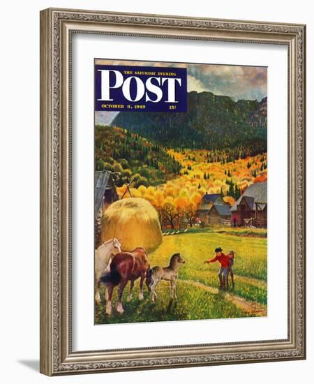 "Belgian Horse Farm," Saturday Evening Post Cover, October 8, 1949-John Clymer-Framed Giclee Print