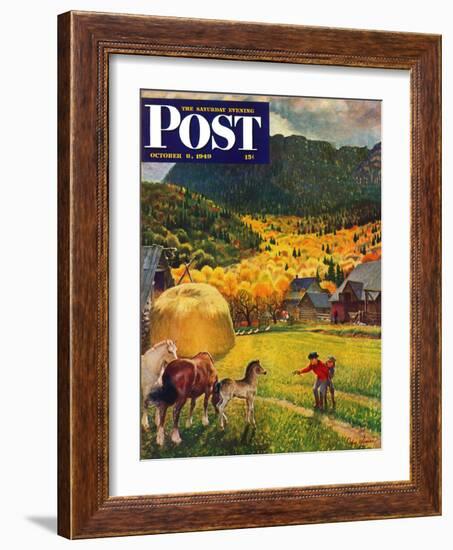 "Belgian Horse Farm," Saturday Evening Post Cover, October 8, 1949-John Clymer-Framed Giclee Print