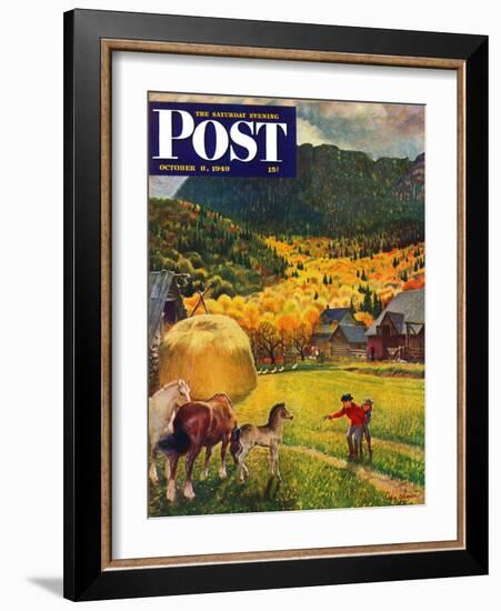 "Belgian Horse Farm," Saturday Evening Post Cover, October 8, 1949-John Clymer-Framed Giclee Print