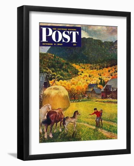 "Belgian Horse Farm," Saturday Evening Post Cover, October 8, 1949-John Clymer-Framed Giclee Print