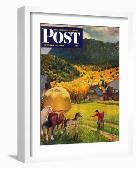 "Belgian Horse Farm," Saturday Evening Post Cover, October 8, 1949-John Clymer-Framed Giclee Print